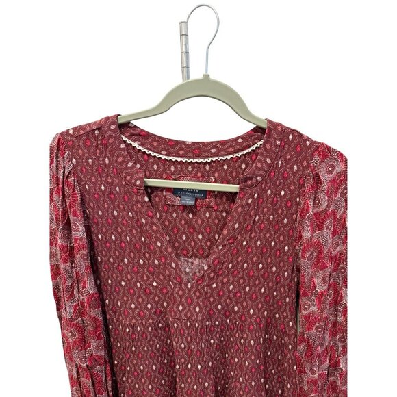 Maeve By Anthropologie Red/White Patterned Long Sleeve Dress Size S 100% Cotton - Picture 4 of 7